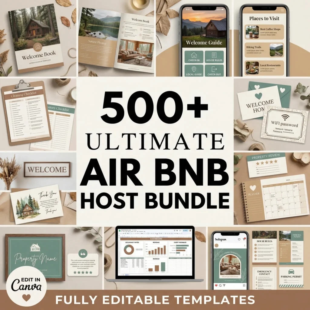 Airbnb Host Bundle: 500+ plantillas Canva para anfitriones