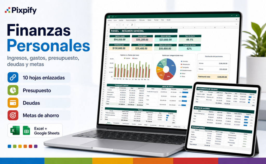 Finanzas Personales: plantilla Excel y Google Sheets para presupuesto, deudas y metas