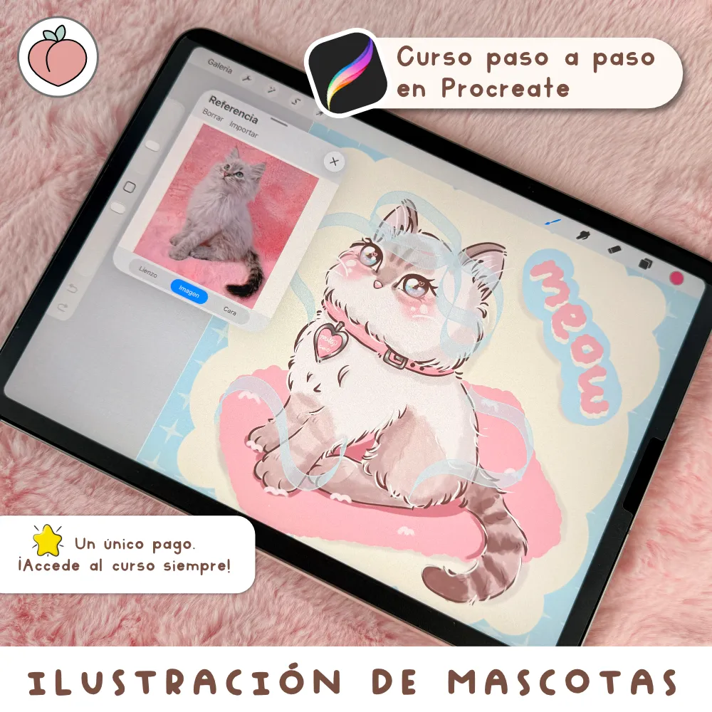 Ilustración digital de mascotas kawaii en Procreate: curso paso a paso con pinceles y recursos descargables