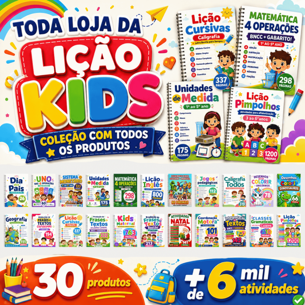 Mega Pacote Lição Kids: 30 materiales pedagógicos imprimibles en un solo pack digital